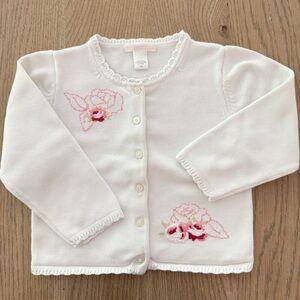 Janie and Jack White Knit Embroidered Cardigan